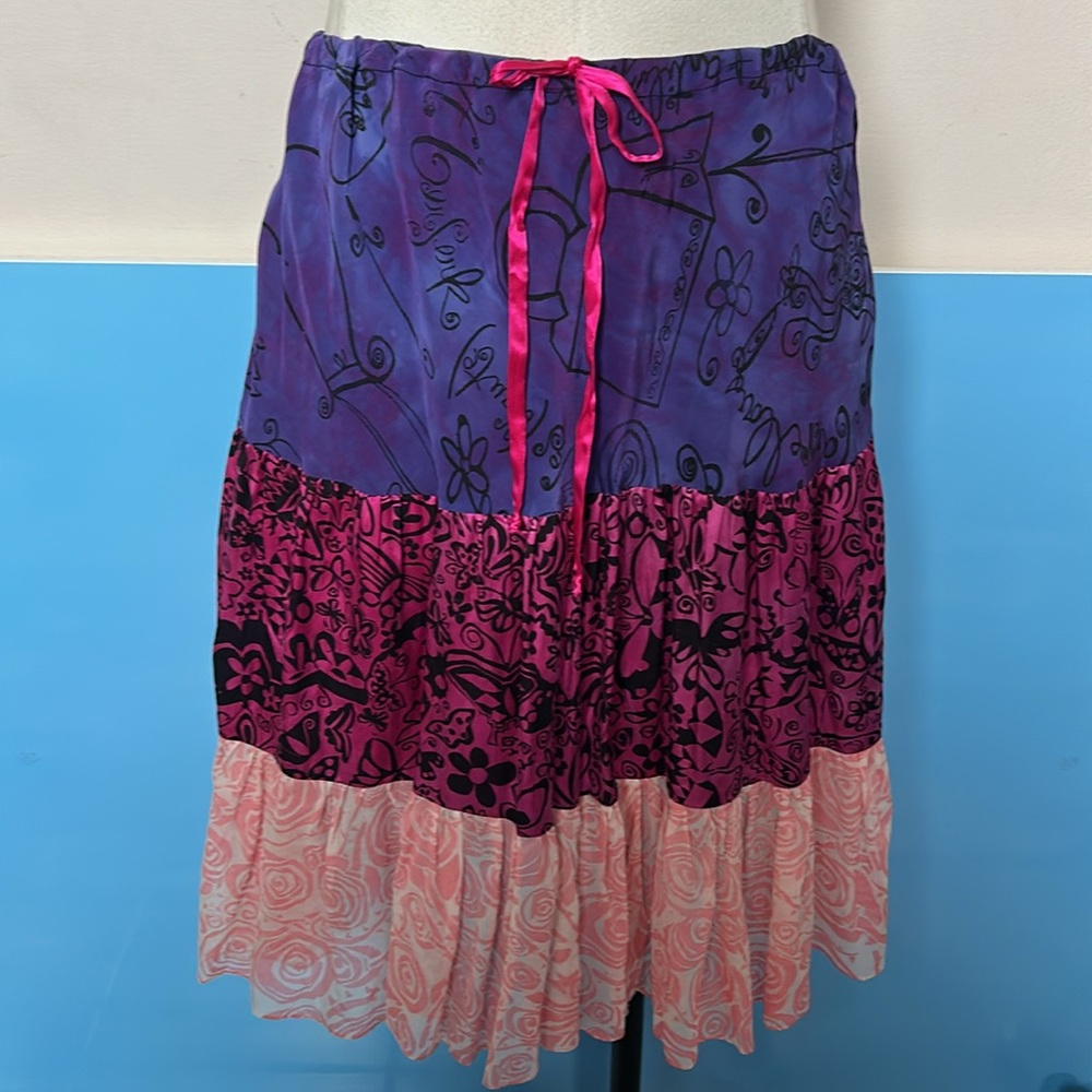 Peach Berserks Silky Layered Drawstrings Midi Skirt size M